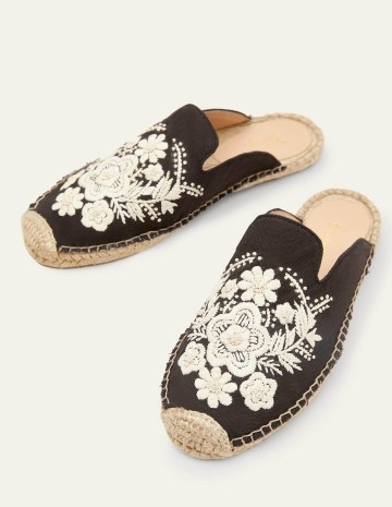 Boden Embroidered Mule Espadrilles Black Embroidery / floral espadrille mules / summer slip on flats - flipped