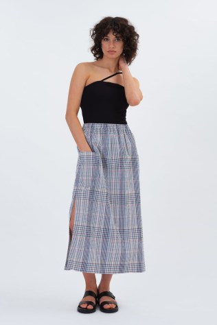 ALIGNE FANNA MIDI SKIRT | organic cotton checked skirts | casual summer fashion - flipped