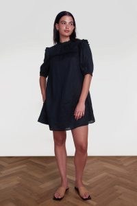 ALIGNE FANYA PUFF SLEEVE DRESS – black organic linen fill detail dresses