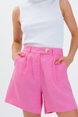 FEDORA HIGH WAIST SHORT in Bubblegum ~ women’s pink linen city shorts ~ essential summer staple ~ womens warm weather wardrobe essentials