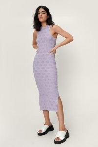 NASTY GAL Floral Embossed Towelling Crew Neck Midi Dress ~ lilac sleeveless racerback dresses