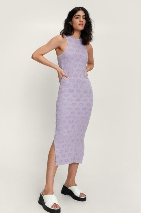 NASTY GAL Floral Embossed Towelling Crew Neck Midi Dress ~ lilac sleeveless racerback dresses - flipped