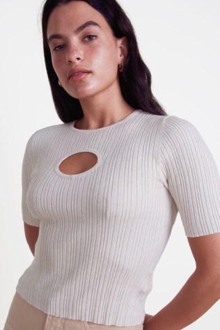 ALIGNE FROOTI FINE KNIT TOP OATMEAL / women’s organic cotton clothes / front cut out tops - flipped