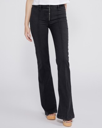 PAIGE Genevieve high-rise flared jeans in Deep Noir | women’s black denim flares | exposed front zip - flipped