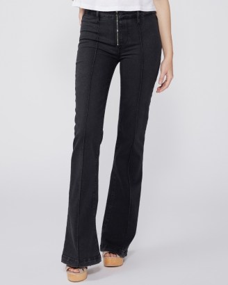 PAIGE Genevieve high-rise flared jeans in Deep Noir | women’s black denim flares | exposed front zip
