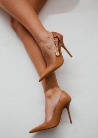 Tony Bianco Glow Tan Como 11cm Heels ~ brown pointed high stiletto heel toe pumps ~ safety pin court shoes ~ pointy toe courts