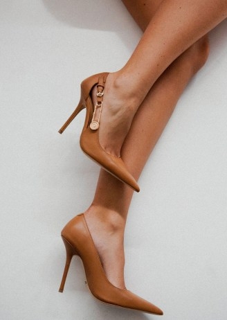 Tony Bianco Glow Tan Como 11cm Heels ~ brown pointed high stiletto heel toe pumps ~ safety pin court shoes ~ pointy toe courts - flipped