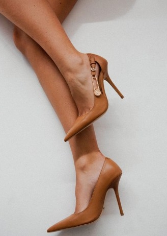 Tony Bianco Glow Tan Como 11cm Heels ~ brown pointed high stiletto heel toe pumps ~ safety pin court shoes ~ pointy toe courts