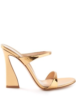 GIANVITO ROSSI Aura metallic-leather high-heel mules ~ luxe gold mule sandals ~ sculptural evening occasion heels - flipped