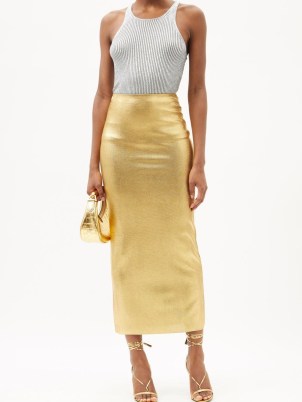 TOM FORD Metallic-woven pencil skirt ~ gold evening skirts ~ women’s designer clothes - flipped