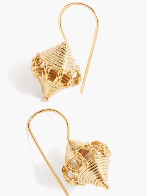 TOHUM Savanna Sangha 24kt gold-plated drop earrings – textured drops - flipped