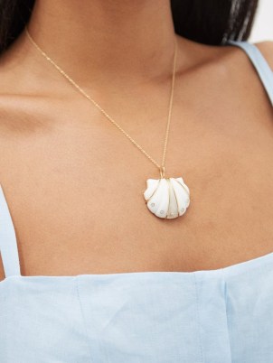 BRENT NEALE Shell diamond, agate, moonstone & gold necklace – ocean themed jewellery – sea inspired pendant necklaces – luxe pendants that look like shells
