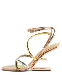 FENDI Show F-heel metallic leather sandals ~ strappy barely there sculpted heels
