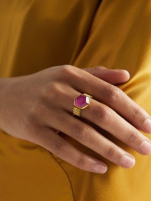 KATERINA MAKRIYIANNI Synthetic ruby & 24kt gold-vermeil ring ~ women’s pink stone rings - flipped