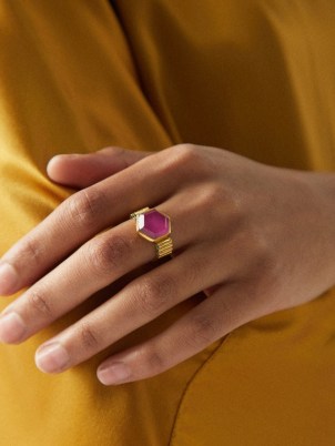 KATERINA MAKRIYIANNI Synthetic ruby & 24kt gold-vermeil ring ~ women’s pink stone rings