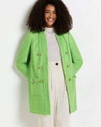 RIVER ISLAND GREEN BOUCLE JACKET ~ women’s longline frayed edge tweed style jackets
