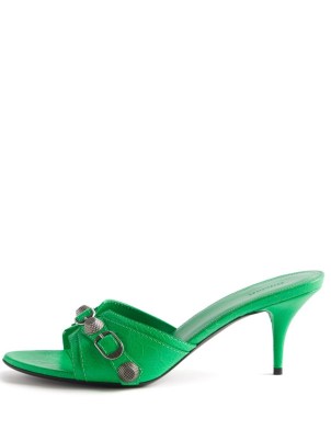 BALENCIAGA Cagole studded leather mules in green - flipped