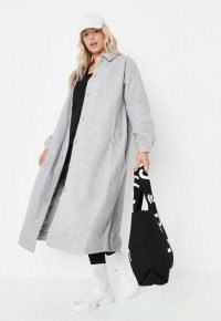 MISSGUIDED grey collar button up maternity midi coat