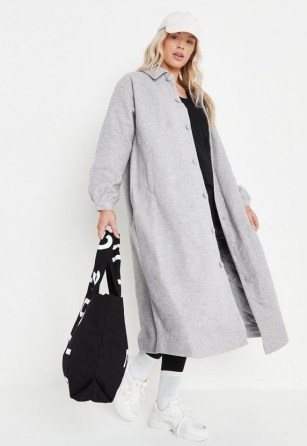MISSGUIDED grey collar button up maternity midi coat - flipped