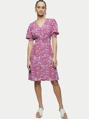 JIGSAW Heath Ditsy Short Tea Dress / floral puff sleeved vintage style dresses - flipped