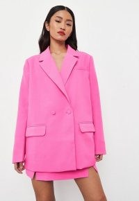 MISSGUIDED hot pink co ord tailored double breasted blazer ~ women’s vibrant oversized blazers ~ womens bright on-trend jackets