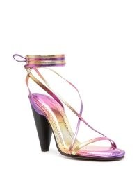 Isabel Marant Aliza metallic-effect tapered-heel sandals – strappy cone heel ankle tie sandal – glamorous multicoloured high heels
