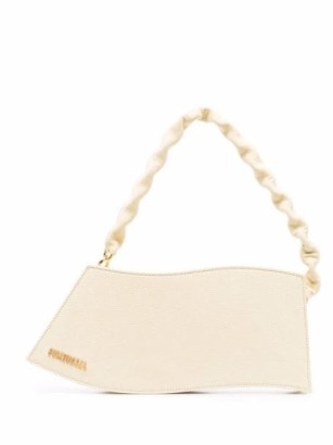 Jacquemus La Vague shoulder bag Light Yellow Suede | wave shaped handbags | chic French accessory | asymmetric bags - flipped