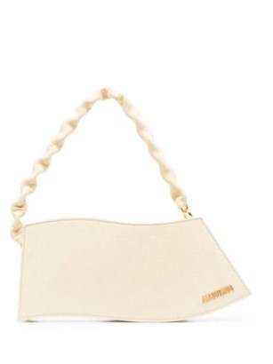 Jacquemus La Vague shoulder bag Light Yellow Suede | wave shaped handbags | chic French accessory | asymmetric bags