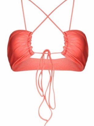 JADE Swim Livi front-tie bikini top coral pink | metallic strappy plunging bikinis - flipped