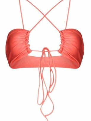 JADE Swim Livi front-tie bikini top coral pink | metallic strappy plunging bikinis