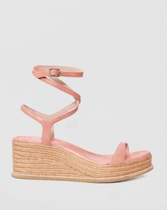 PAIGE Jamie Wedge Rose Leather ~ pink jute wedged sandals ~ ankle wrap espadrille wedges - flipped