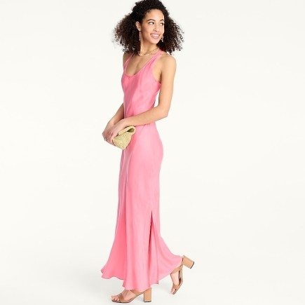 J.CREW Alicia cupro racerback slip dress in Tea Rose ~ pink silky summer occasion maxi dresses - flipped