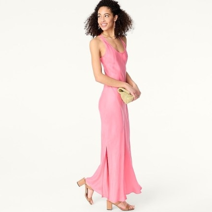 J.CREW Alicia cupro racerback slip dress in Tea Rose ~ pink silky summer occasion maxi dresses