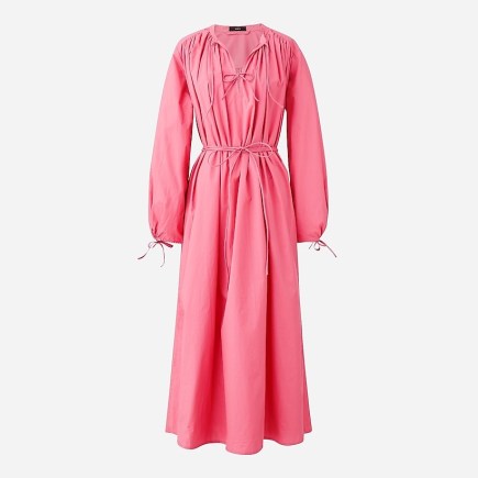 J.CREW Cotton poplin tunic midi dress Dark Flamingo ~ pink organic cotton tie detail dresses - flipped