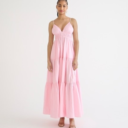 J.CREW Oahu V-neck tiered dress Fresh Bouquet ~ pink cotton cami strap maxi dresses ~ strappy summer occasion fashion