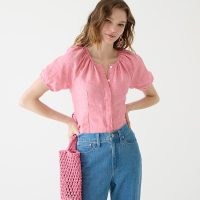 J.CREW V-back linen top ~ women’s pink button down summer tops