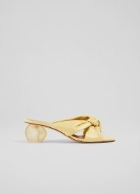 L.K. BENNETT Jolene Yellow Leather Sandals ~ lemon square toe knot front mules ~ round sculptural heels