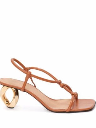 JW Anderson chain-link high-heel sandals in pecan brown ~ chic strappy square toe sandal ~ sculptural heels
