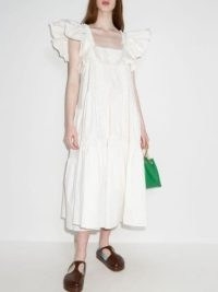Kika Vargas Cicely tiered midi dress – romantic white ruffled dresses – women’s summer clothes with volume