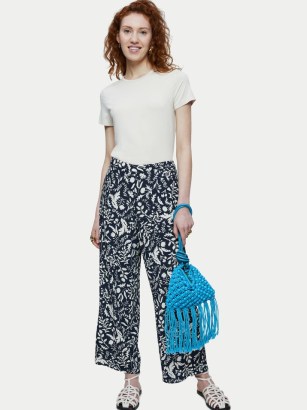 JIGSAW Laurel Palazzo Trousers in Blue / floral print wide leg summer pants - flipped