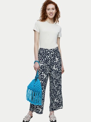 JIGSAW Laurel Palazzo Trousers in Blue / floral print wide leg summer pants