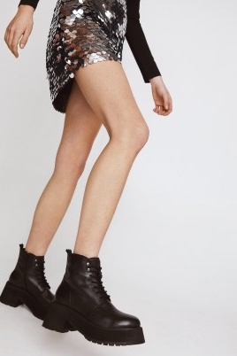 NASTY GAL Leather Chunky Lace Up Boots ~ black platform combat boots