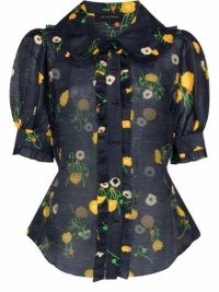 Lee Mathews floral-print ruffled puff-sleeve blouse | ruffle trim blouses