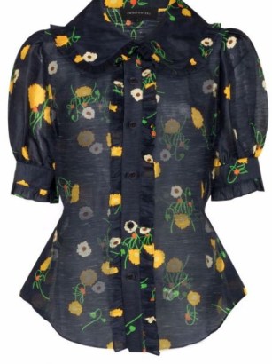 Lee Mathews floral-print ruffled puff-sleeve blouse | ruffle trim blouses - flipped