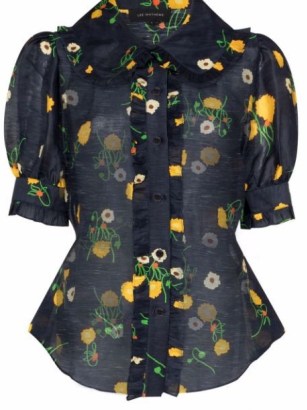 Lee Mathews floral-print ruffled puff-sleeve blouse | ruffle trim blouses