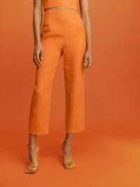 Reformation Liam Linen Pant in Citrus / women’s bright orange scalloped crop hem trousers / womens vibrant summer clothes
