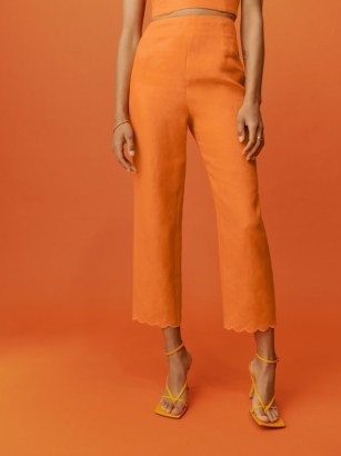 Reformation Liam Linen Pant in Citrus / women’s bright orange scalloped crop hem trousers / womens vibrant summer clothes - flipped