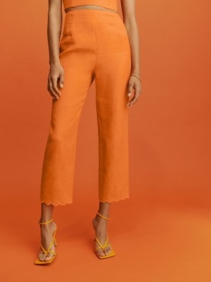 Reformation Liam Linen Pant in Citrus / women’s bright orange scalloped crop hem trousers / womens vibrant summer clothes