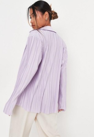 MISSGUIDED lilac longline oversized plisse shirt ~ women’s pleated shirts - flipped