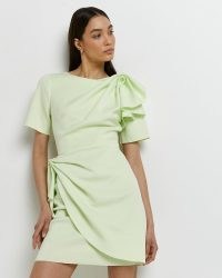 RIVER ISLAND LIME FRILL MINI DRESS – green faux wrap skirt dresses